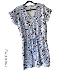 LOU & GREY | NWOT COZY COTTON TERRY TIGER STRIPE CINCH WAIST DRESS POCKETS | SM